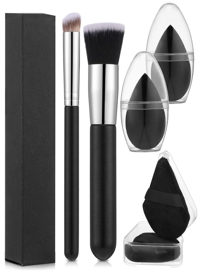 ProSuites 6Pcs Foundation Brush for Liquid Makeup,Liquid Foundation Brush with Makeup Sponge and Powder Puff for Foundation, Powder, Blush, and Concealer(Black) - Image 1